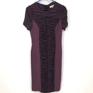 Burberry London Purple Jersey Ruched Bodycon Dress Exposed Back Zipper Dressy 8